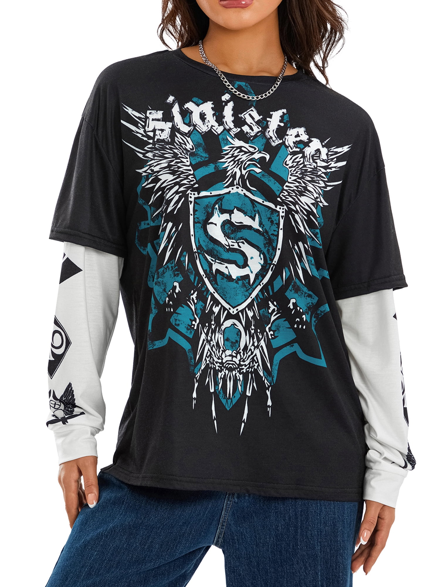 Y2k Fairy Grunge Graphic Long Sleeve Tees Tops Women E-Girls