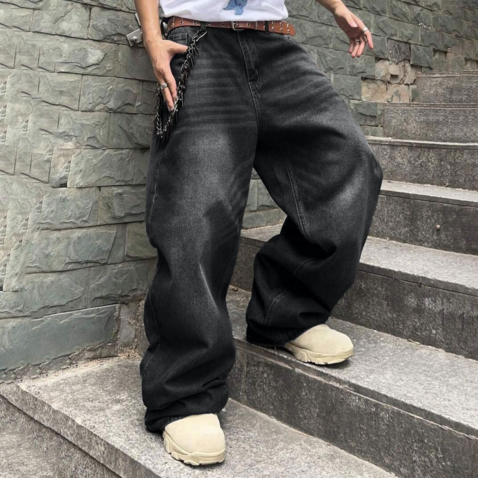 Baggy Black Jeans Outfit Men Green Denim Work Pants Men Baggy