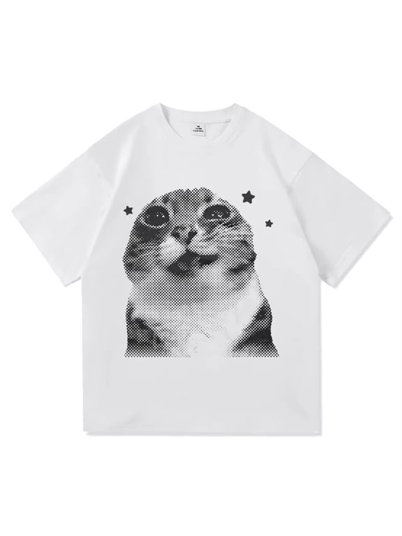 Y2k Funny Cat Meme T Shirt Clothing Harajuku Tops O-neck Short SleeveTshirts Girl Harajuku Anime Cartoon Cat Female Summer Tops