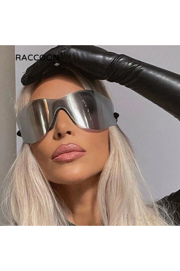 Y2k Futuristic Sunglasses Women Alien Silver Sun Glasses Men Oversized Rimless One Piece Hip Hop Punk Soft Shades Luxury Brand C1-SILVER look picture