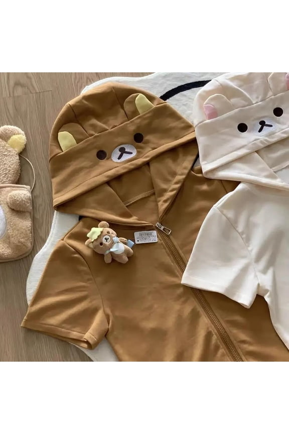 Y2k Harajuku Streetwear Hoodies Women Japanese Style Kawaii Sweet Cute Cartoon Print Zipper Sweatshirt Soft Girl 2025 Jacket Womenswear Casual Tops Brown Long Sleeve Pullover Winter Outerwear