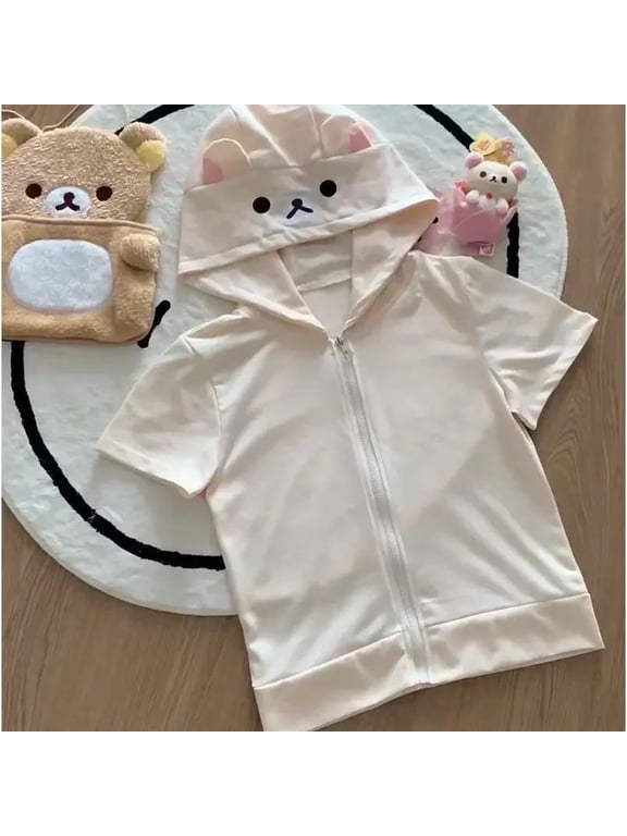 Y2k Harajuku Streetwear Hoodies Women Japanese Style Kawaii Sweet Cute Cartoon Print Zipper Sweatshirt Soft Girl 2025 Jacket Womenswear Casual Tops Brown Long Sleeve Pullover Winter Outerwear