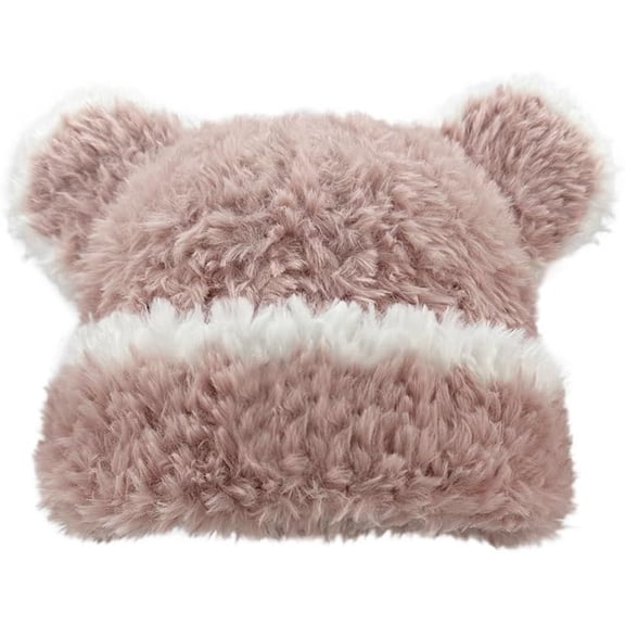 Y2k Hats Fuzzy Hat Bear Ear Fluffy Kpop Outfits for Women Woman's Cap Cute Beanies Girl Furry Caps Winter Warm