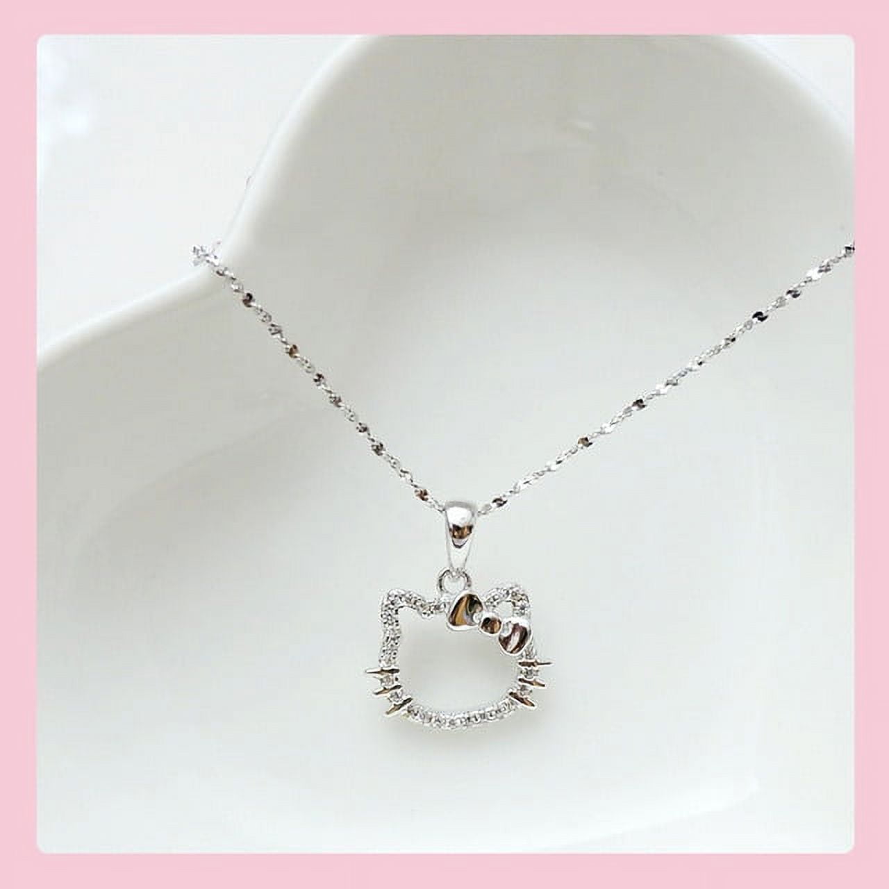 Hello Kitty Sanrio Necklace Silver Color Layer Shining Bling Women Clavicle  Chain Elegant Charm Wed Pendant Jewelry Gift