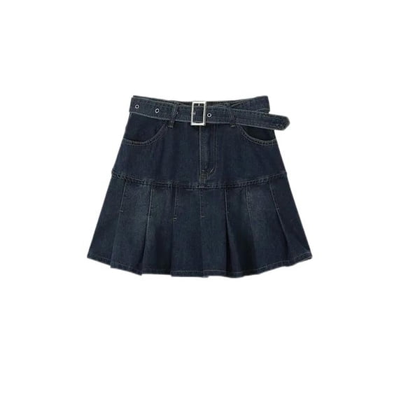 Y2k High Waist Denim Mini Pleated Skirts With Belt Women Summer Fashion Retro A Line Skirt Korean Ins Female Casual Skirts-Picture Color-M