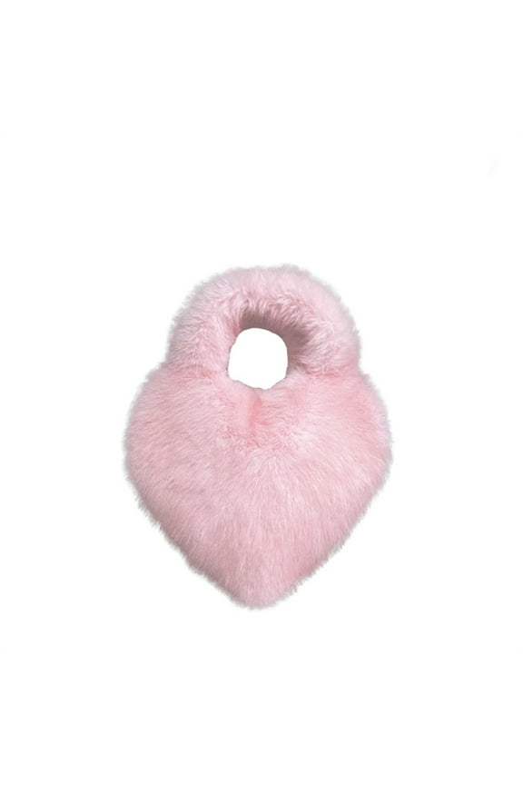 Y2k Hot Girls Fluffy Shoulder Bags Love Heart Female Pink Plush Handbags Large Capacity Women's Faux Fur Crossbody Bag Tote