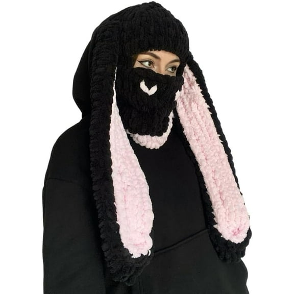 Y2k Knit Balaclava Face Mask for Women Men Bunny Ear Horn Ski Scarf Winter Warm Hat Knit Skull Beanie for Halloween