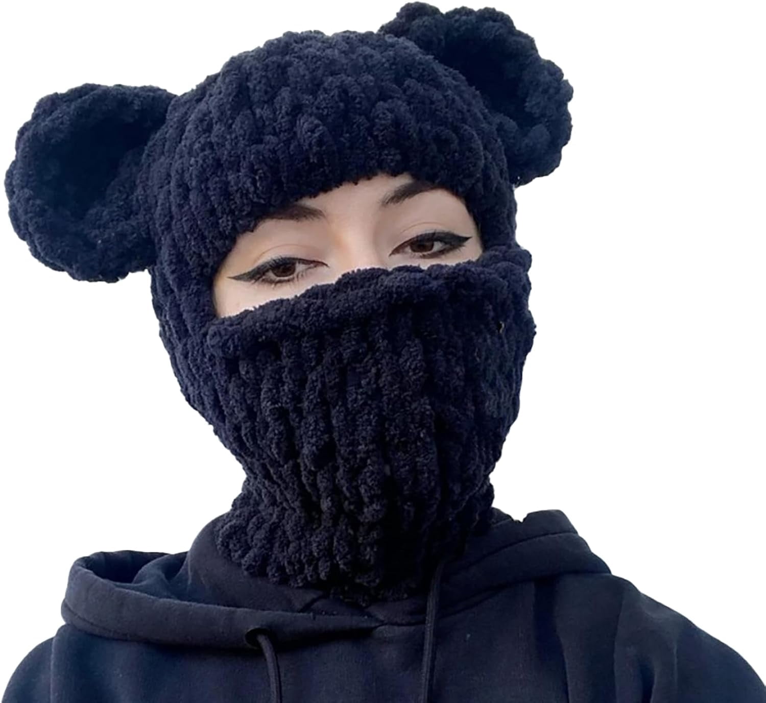 Y2k Knit Balaclava Face Mask for Women Men Bunny Ear Horn Ski Scarf Winter Warm Hat Knit Skull Beanie for Halloween