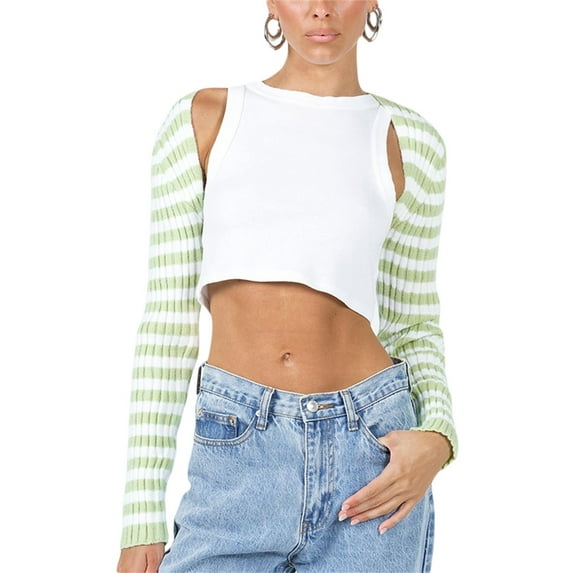 Y2k Knit Long Sleeve Shrug Crop Top Cut Out Crochet Bolero Tops See Through Sweater Harajuku Vintage Streetwear