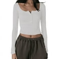 thumbnail image 1 of Y2k Long Sleeve Crop Tops Shirts for Women Girls Ribbed Knit Solid Basic T Shirts Square Neck Sexy Fitted Tees, 1 of 4