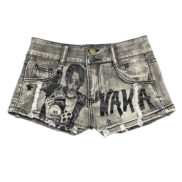 Y2k Low Waist Jeans Shorts Women Vintage Nana Anime Print Y2k Low Waist Jeans Shorts Women Vintage Nana Anime Print