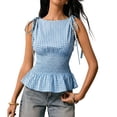 thumbnail image 1 of Y2k Plaid Smocked Peplum Tops for Women Tie Shoulder Sleeveless Ruffle Hem Flowy Tank Top Trendy Going Out Summer Top Blue S, 1 of 6