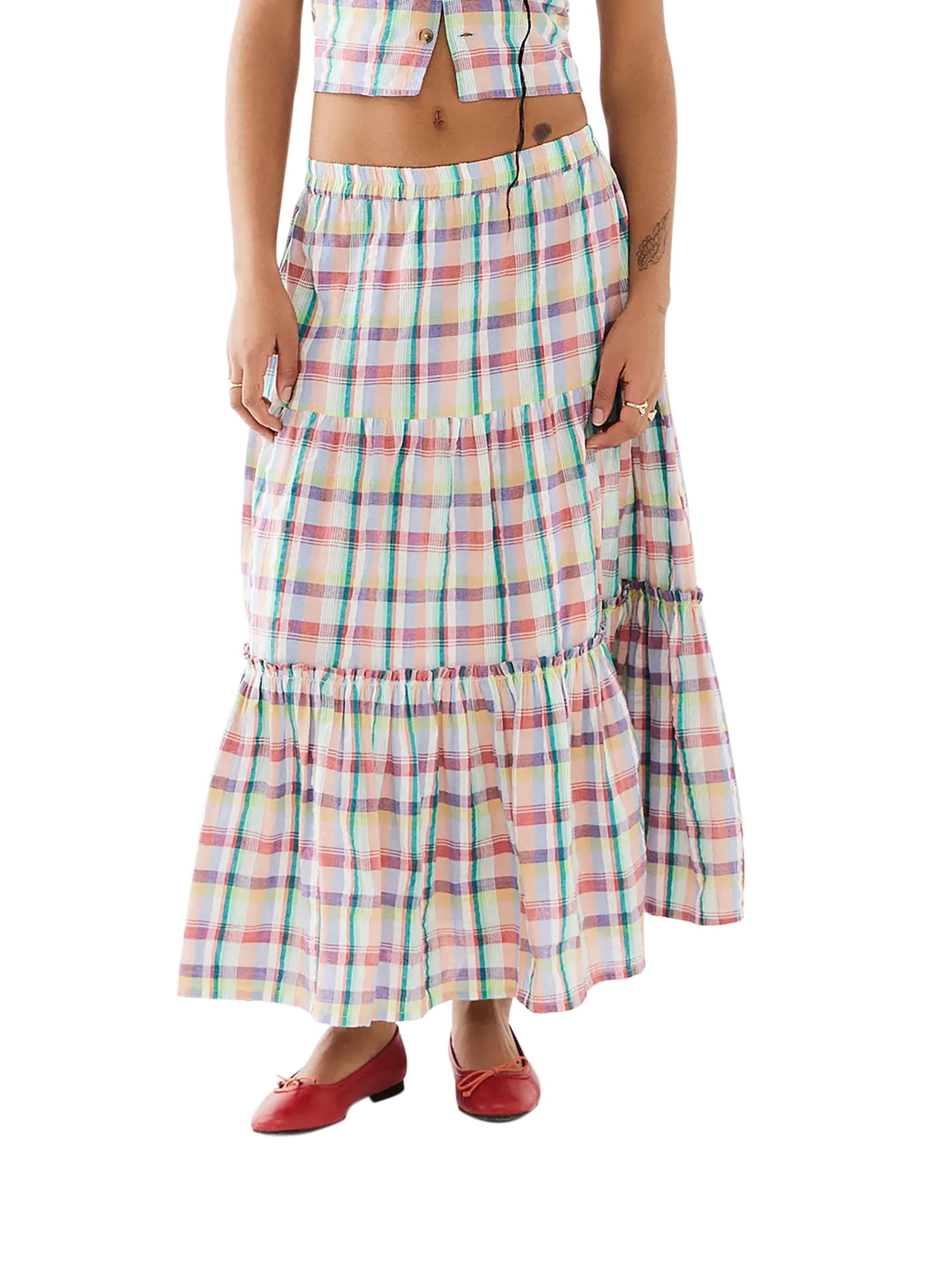 Red Gingham Skirt Maxi Gingham Skirt Women Plaid Elastic Waist