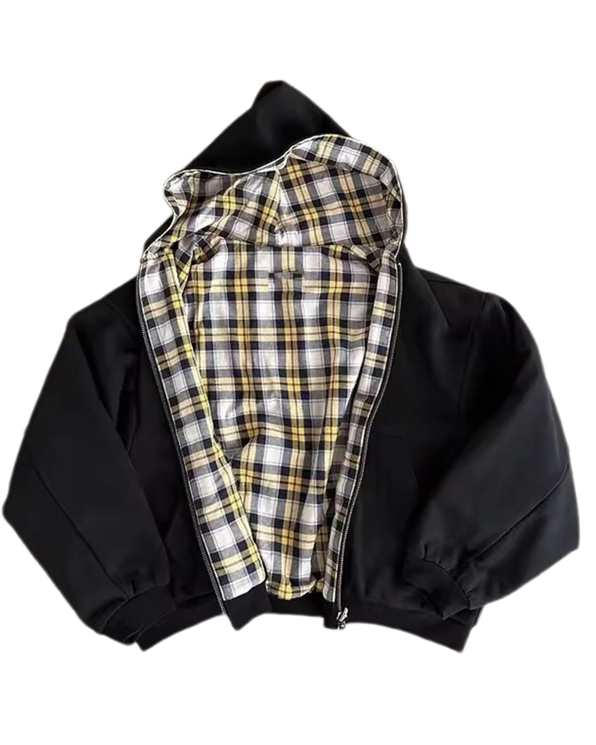 Zip Packing Rapper Y2k Plaid Zip Up Hoodie Reversible Oversized Graphic Sweatshirt Baggy ...
