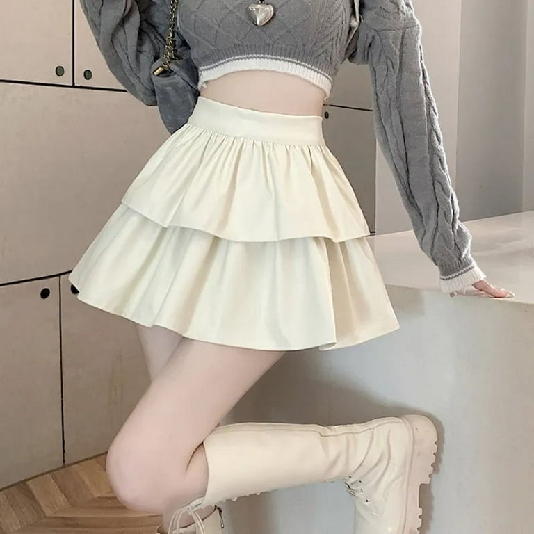 Y2k Pleated Pu Leather Mini Skirt Women Korean Fashion High