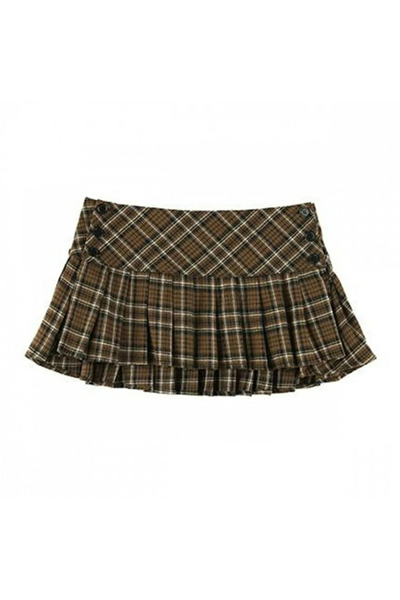 Y2k Preppy Style Plaid Print Pleated Mini Skirt Women Summer Causal Low Waist Skirts For Women Green Plaid Skirt Vacation Ouftis