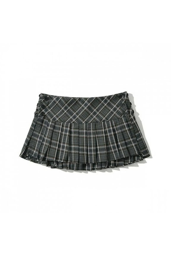 Y2k Preppy Style Plaid Print Pleated Mini Skirt Women Summer Causal Low Waist Skirts For Women Green Plaid Skirt Vacation Ouftis
