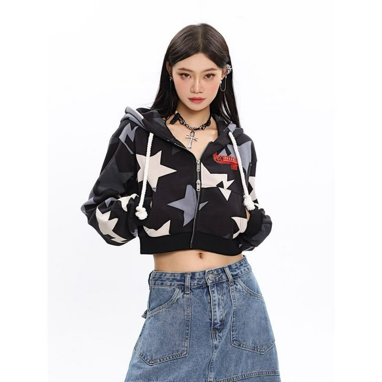 Y2k Printed Star Women Jacket American Hot Girl Double
