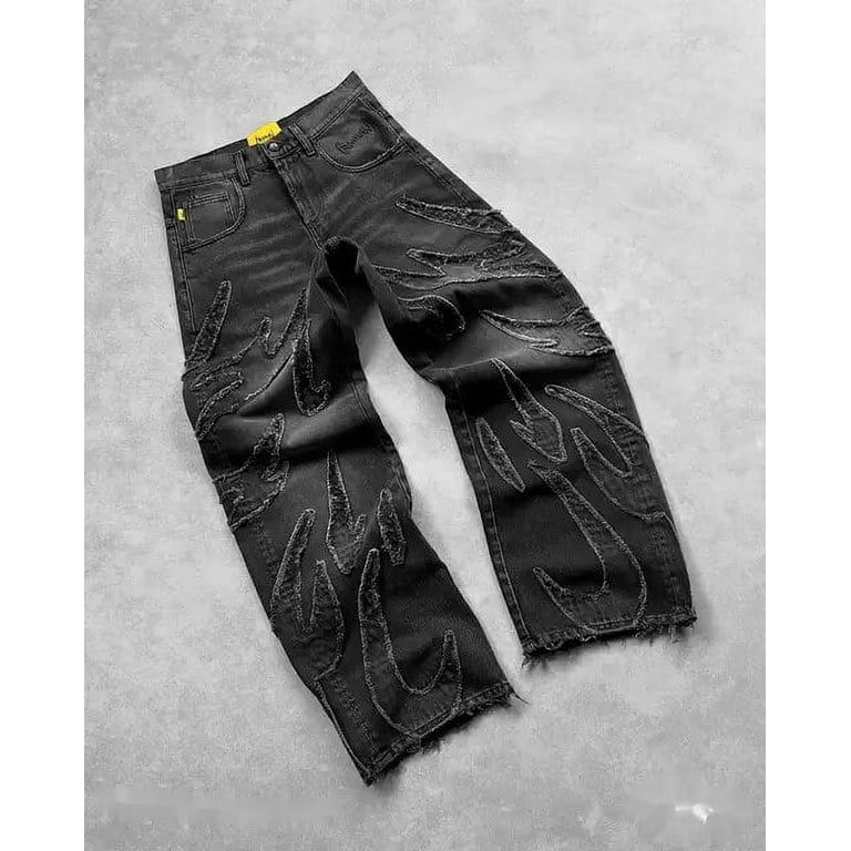 Raw edge black jeans top