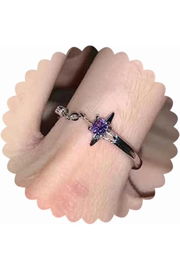 Y2k Rings for Women Black Silver Star Statement Rings Punk Grunge Goth Chunky Rings Adjustable Open Ring Set