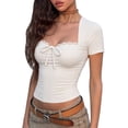 thumbnail image 1 of Y2k Shirts Vintage Graphic Print Aesthetic Crop Tops Short Sleeve Lace Girls Slim Fit Summer Tees White L, 1 of 9