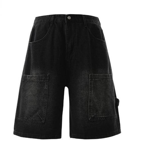 Y2k Shorts Men Vintage Baggy Jean Shorts Long Jorts Grunge Denim Bermuda Short Streetwear Black