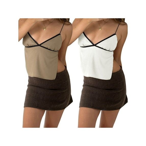 Y2k Sleeveless Spaghetti Strap Camisole 90s Aesthetic Lace Trim Slim Fit Cami Tank Tops Streetwear