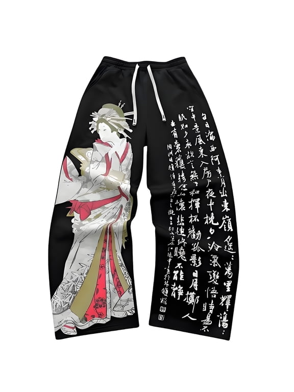 Y2k Sweatpants for Men Goth Baggy Graphic Pants Polyester Elastic Waist Streetwear Harajuku Kpop Alt Emo Pants S-4XL