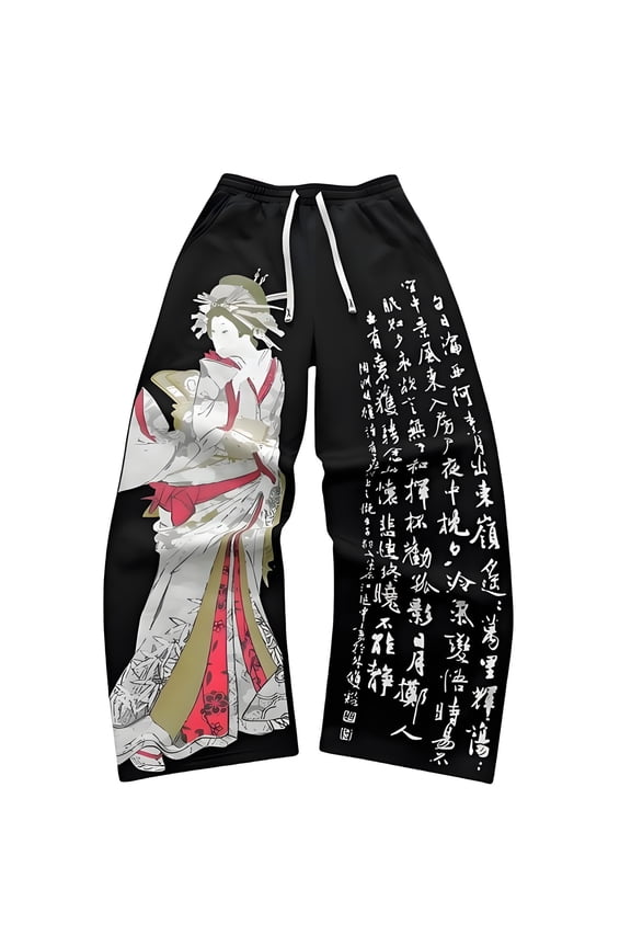 Y2k Sweatpants for Men Goth Baggy Graphic Pants Polyester Elastic Waist Streetwear Harajuku Kpop Alt Emo Pants S-4XL