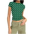 thumbnail image 1 of Y2k Tops Womens Slim Fit Base T-shirts Short Sleeve Crewneck Casual Summer Basic Tee with Graphic Prints (S, Green|Polka Dot), 1 of 6