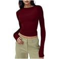 thumbnail image 1 of Y2k Tops for Women Slim Fit Base Cropped Tee Shirt Long Sleeve Crew Neck Solid Color Fall Casual Going Out Tshirts (S, Wine), 1 of 3