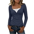 thumbnail image 1 of Y2k Tops for Women with Floral Lace Patchwork Slim Fitted Cotton Knit Tee Shirt Long Sleeve Base Fall Spring Tops (XL, Navy), 1 of 8