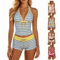 thumbnail image 1 of Y2k Vintage 2 Pieces Bikini Set Coquette Halter Tankini Top with Shorts Whimsy Polka Dot Beach Swimsuit (Blue,L), 1 of 9