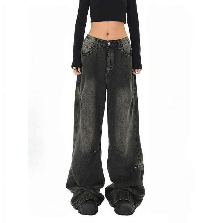 Y2k Vintage Black Jeans Women Streetwear Baggy Denim Pants Y2k Vintage Black Jeans Women Streetwear Baggy Denim Pants