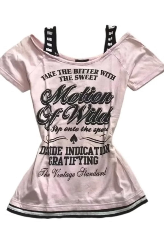 Y2k Vintage Pink Tshirts Slim-fit Halter Slip Short Sleeve Print Y2k Harajuku Fashion Casual Tops Chic Retro Gothic Punk Tees