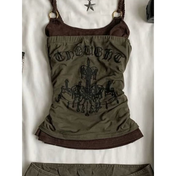 Y2k Vintage Polo Shirt Woman Gothic Slim V-neck Button American Letter Print T-shirts Punk Short Sleeve Harajuku 90s Rock Tees