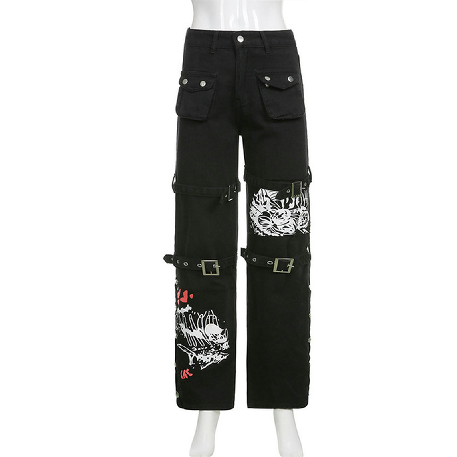 Y2k Wide Leg Cargo Pants Low Waist Baggy Jeans Cyber Women Punk Loose ...