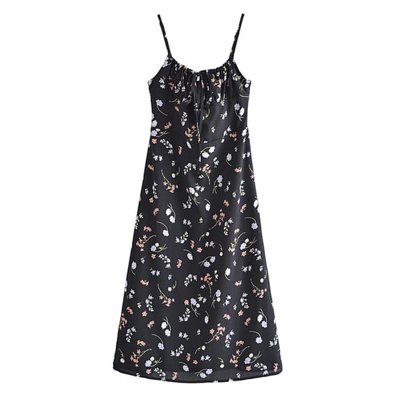 Y2k Women Black Printed Long Dress Summer New Vintage Chic Slim Sling Midi Dress Female -as picture-S