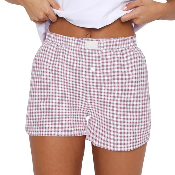 Y2k Women Gingham Boxer Shorts Low Rise Micro Pajamas PJ Sleep Short Pants Plaid Sleepwear Sleeping Lounge Bottoms Purple XXL