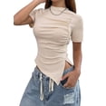 thumbnail image 1 of Y2k Women T Shirt Short Sleeve Crop Top Irregular Tees Skinny Tee Shirts Summer Tops Apricot L, 1 of 9