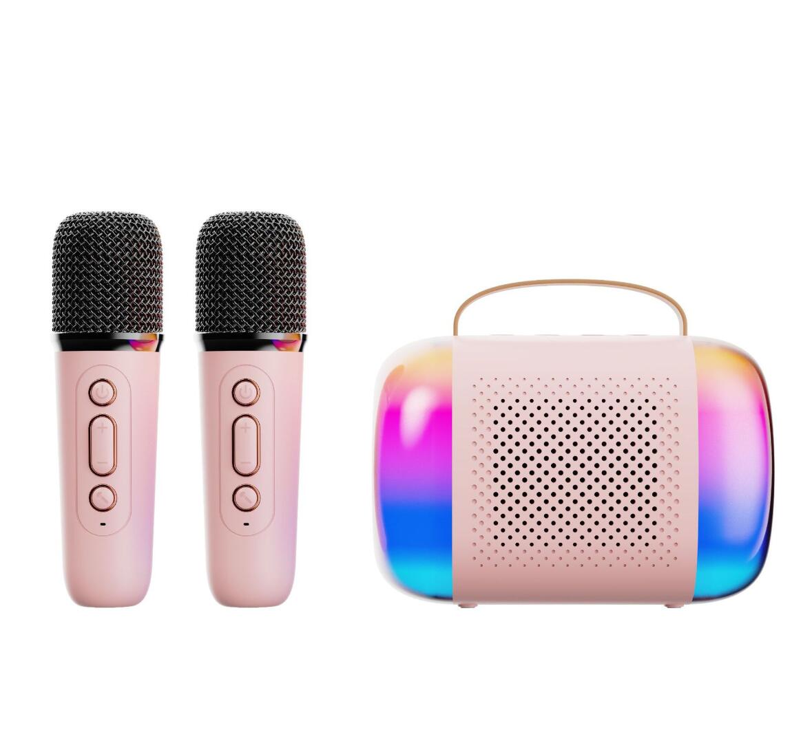 Y5 Mini Karaoke Machine for Kids Adults with 2 Wireless Microphones ...