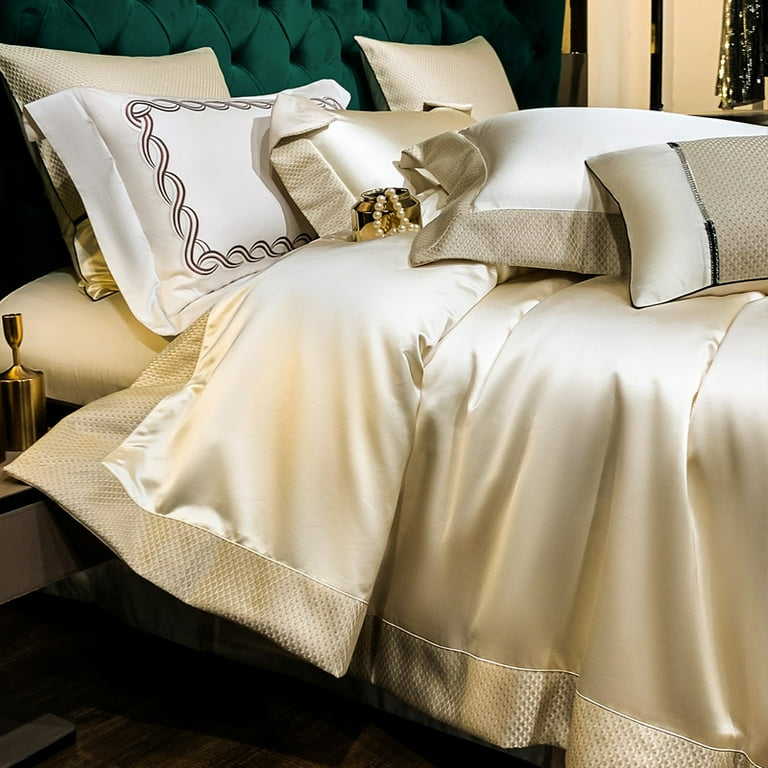 Y8Z Luxury Cotton Bed Cover Set 120s Quilt Cover Champagne Gold Walmart