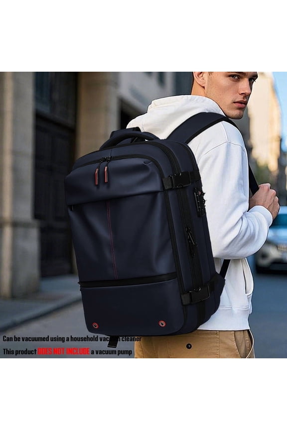 Vacuum Compression Backpack, 17 Inch Water Resistant Laptop Bag, Expandable Anti Theft TSA Lock Carry On Travel Backpack for Men Women