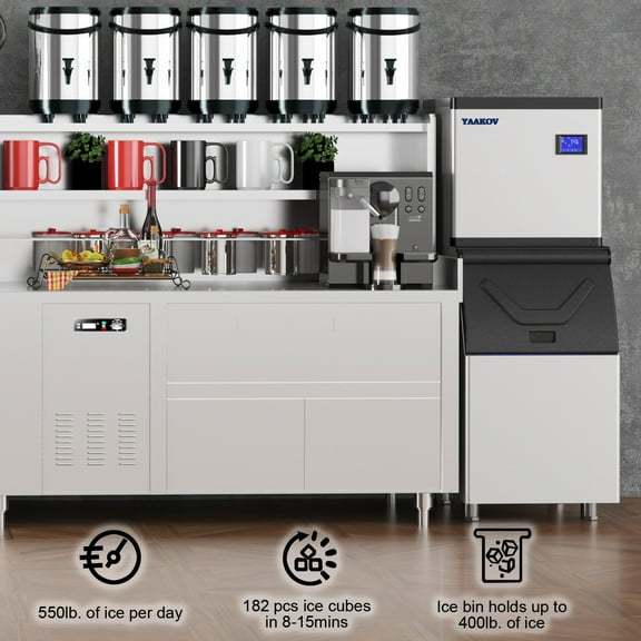 YAAKOV Commercial ice Machines 550LBS/24H Commercial ice Maker Machine with 400LBS Ice Maker Commercial