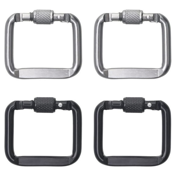 YAAQII for 4-Pack Aluminum Square Carabiners with Screw Lock for Outdoor Hiking Camping Travel Equipment, Strong 20kg Load Capacity, Black and Silver, 4x5cm