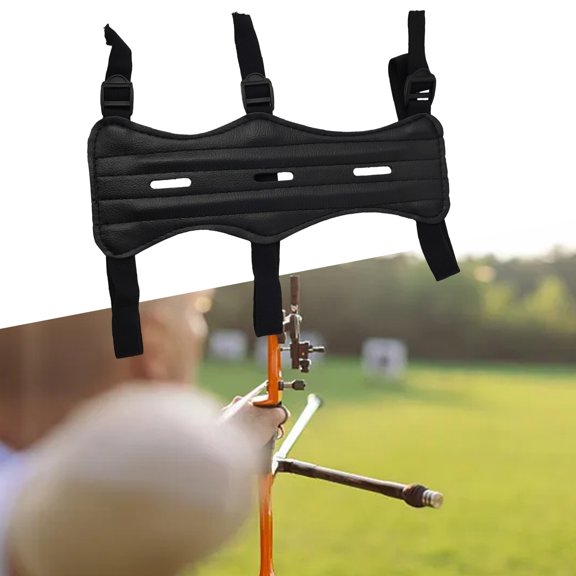 YAAQII for Leather Arm Guard for Archery, 30x13cm Black Adjustable Forearm Protector, Lengthened Armguard with Holes, Bow and Arrow Protective Equipment for Outdoor Sports