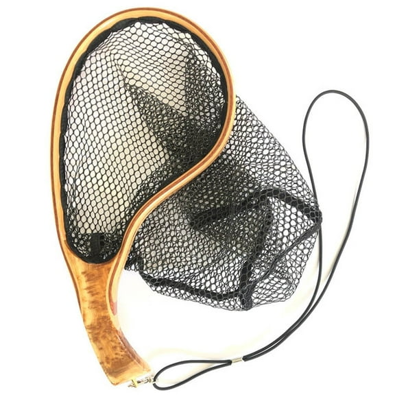 YAAQII for Wooden Frame Fly Fishing Landing Net, Catch and Release Stream Fishing Net with Hexagonal Mesh, Ergonomic Handle, Network Cable, Lightweight 120g, 13.8x6.7x9.8 Inches