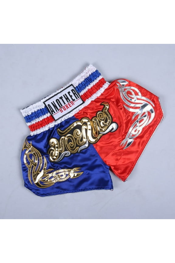 for Anotherboxer Unisex Muay Thai Boxing Shorts MMA Kickboxing Fighting Breathable Polyester Elastic Waist Sports Fitness Printed Blue+Red XL