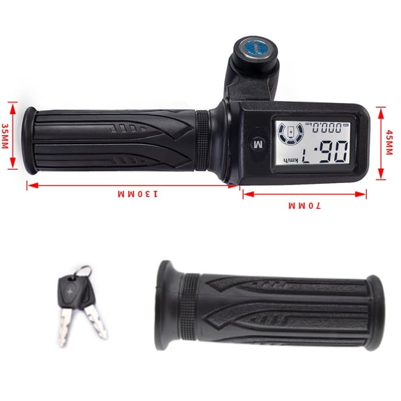 YAAQII for E-Bike Twist Throttle 24-72V Electric Scooter Bicycle Grip Handlebar LED Display 3-Speed Adjustable Voltage Monitor ABS Rubber 1.7M Cable