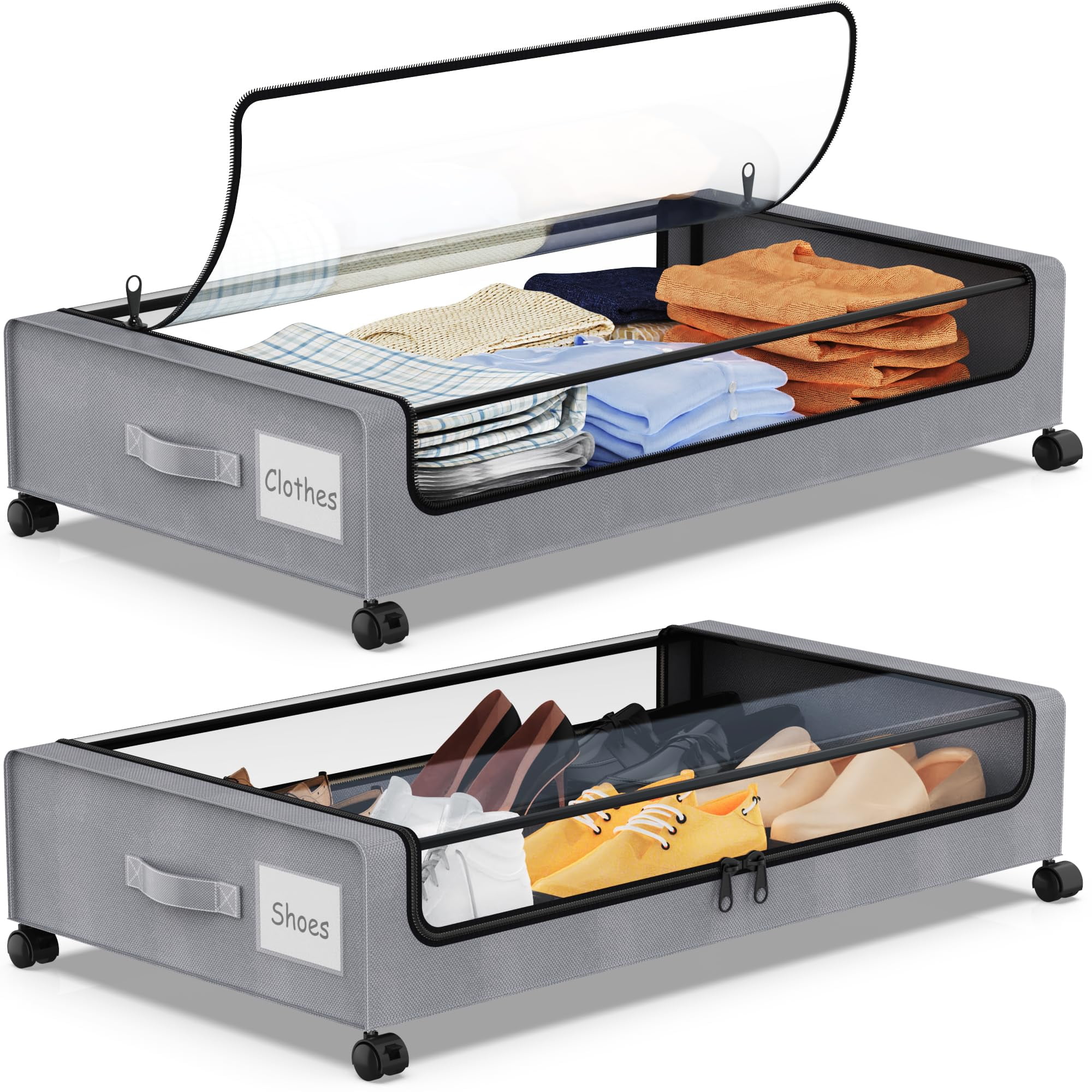 Gomaihe under bed storage with wheels xxl underbed storage containers with lids rolling bins for shoes clothes in dorm bedroom metal